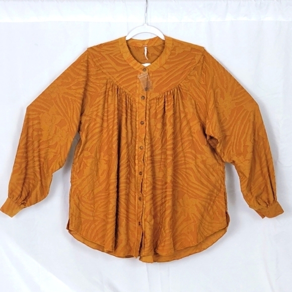 Free People Can't Stop Dreaming Flowy Pleated Tunic Blouse Gold Women's XS NWOT - Picture 1 of 12